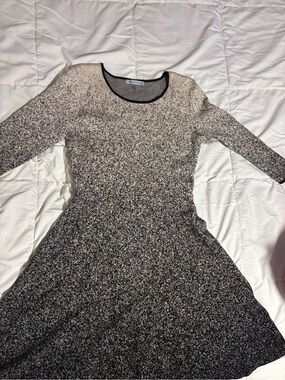 Danny & Nicole Black and Cream Ombre Long-Sleeve Fit-and-Flare Dress